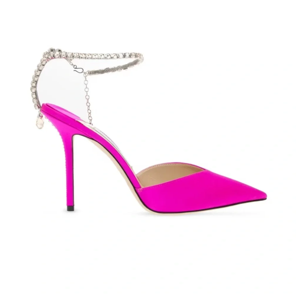 ❌SOLD❌Nib Jimmy Choo Saeda 100 Embellished Ankle Strap Pumps Fuchsia size 6.5 - Picture 3 of 10